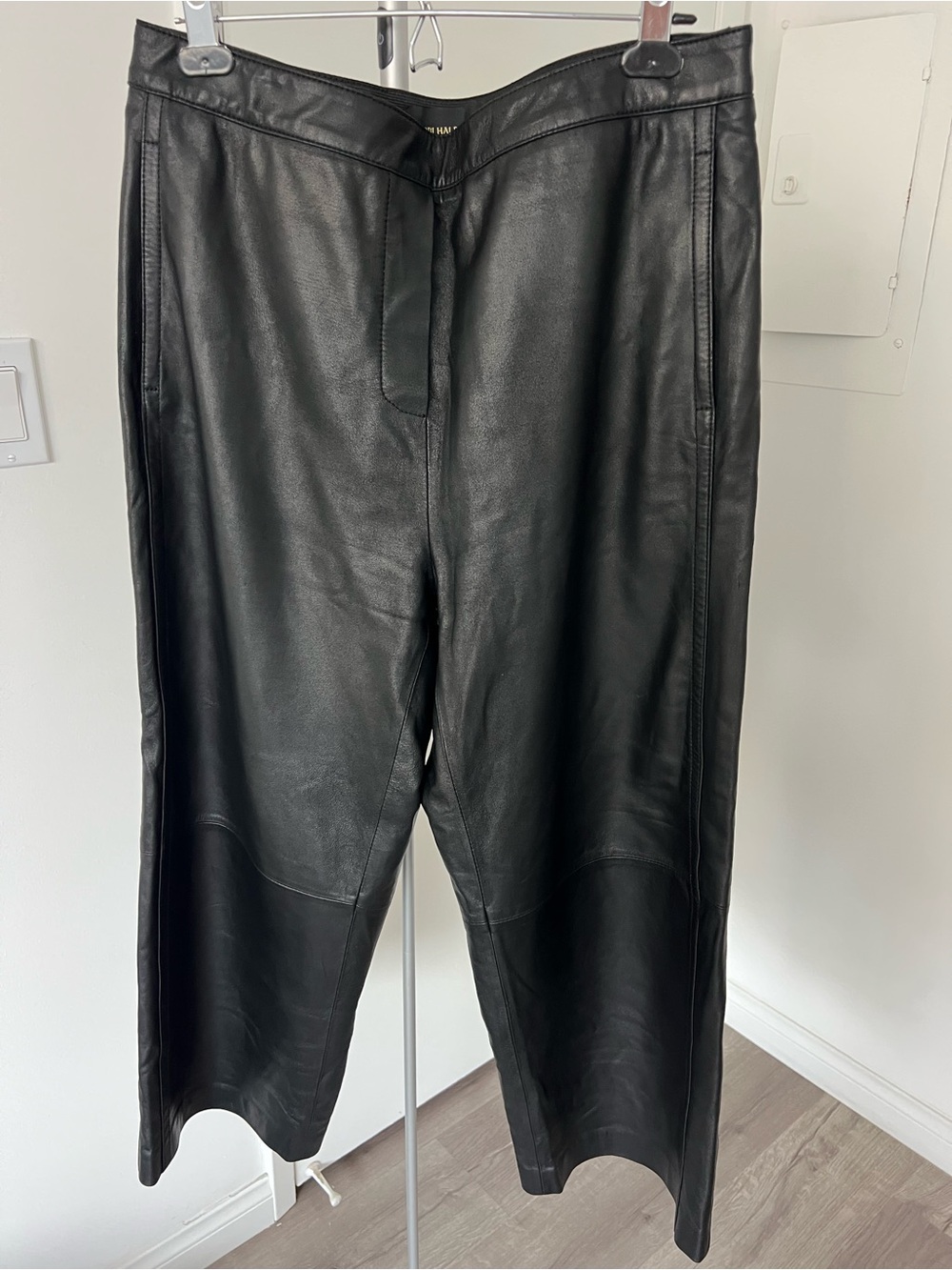 Kobi Halperin Black Leather Wide-Leg Pants Sz Large